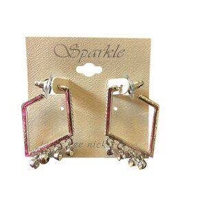 Sparkle Women's Silver Tone Geometric Drop Earrings With Rhinestone Accents